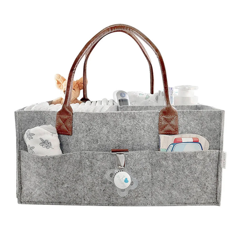 

1Pc Baby Diaper Caddy Felt Basket Storage Nursery Organizer For Car,Travel Gray With Changeable Compartments