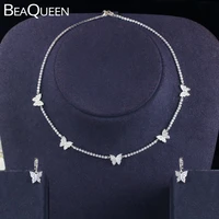 beaqueen bohemia lovely butterfly chocker necklace and earrings cubic zirconia crystal women tennis chain jewelry sets js265