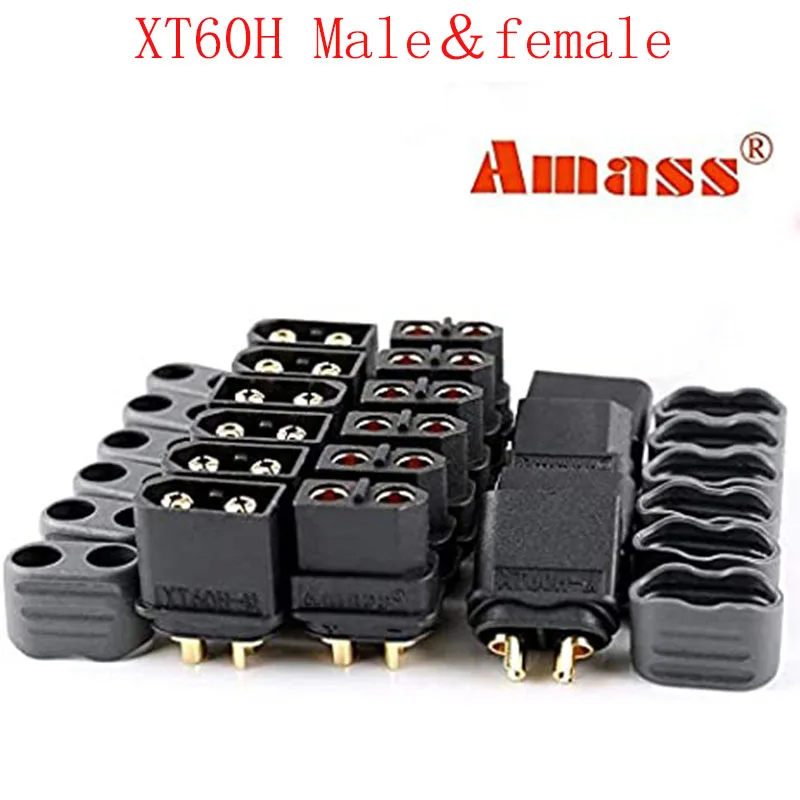 AMASS-Conectores niquelados macho y hembra, 5/10 pares, XT60H (actualización XT60), enchufes de alimentación con funda para piezas de RC