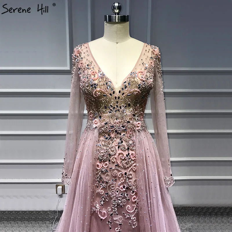 Serene Hill Elegant Sexy V-Neck Long Sleeves Evening Dress Mermaid With Train Formal Party Gown Multiple Color CLA6571