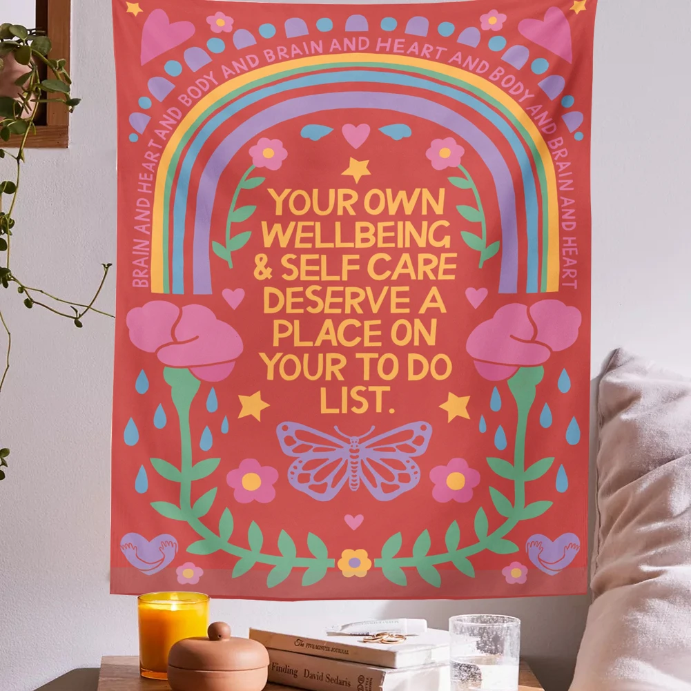 Винтажный гобелен с радужными цветами настенное украшение в стиле ретро красное