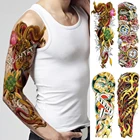 Татуировка на руку, большой рукав, золотой дракон, лотос, водостойкая, Временные татуировки, японская волна, животное, для мужчин и женщин, полный тотем, татуировка