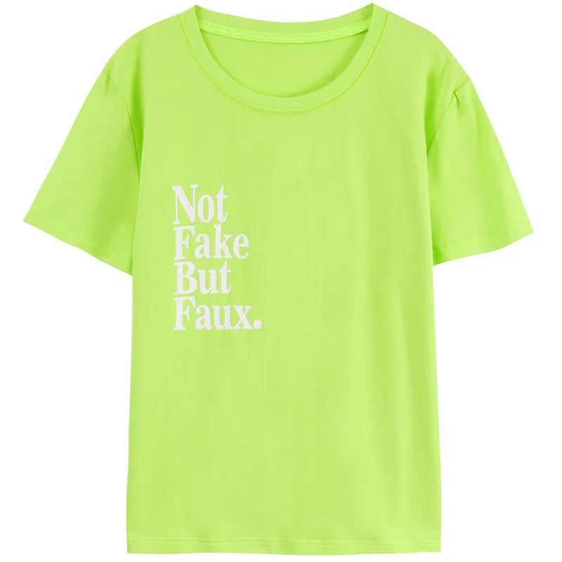 

Short Sleeve Pure Cotton Student Fashion All Match T Shirts 2020 Summer Wear Tees Letter Printing T-Shirt Woman Fruit Green