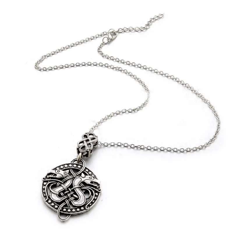 Skute винтажные руны ожерелье норвежский викинг властный двойной дракон талисман