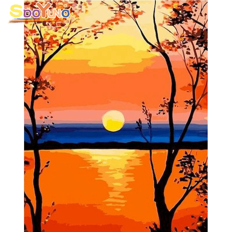 

SDOYUNO Setting Sun Beautiful DIY Painting By Numbers Kit Acrylic Paints 40x50 Oil Painting Wall Picture Crafts For Handicraft