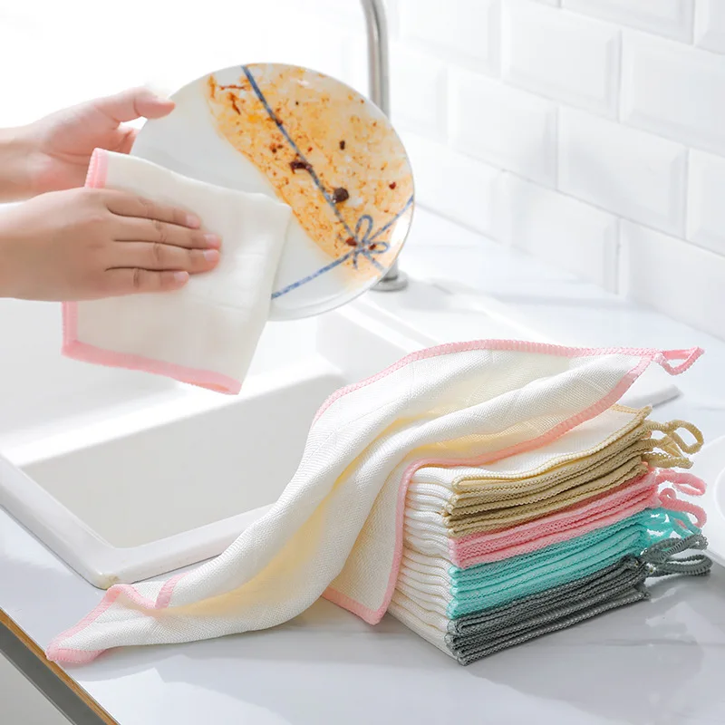 

3pcs/lot Wood fiber dishcloth for kitchen Household magic wipes Absorbent thicker cloth for cleaning Non-stick oil dish cloth