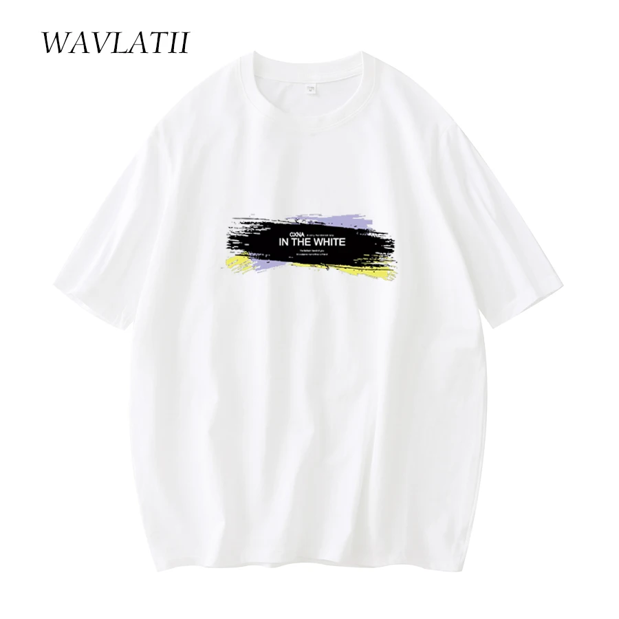 

Женская хлопковая Футболка WAVLATII, белая, зеленая, с коротким рукавом, для лета, WT2151