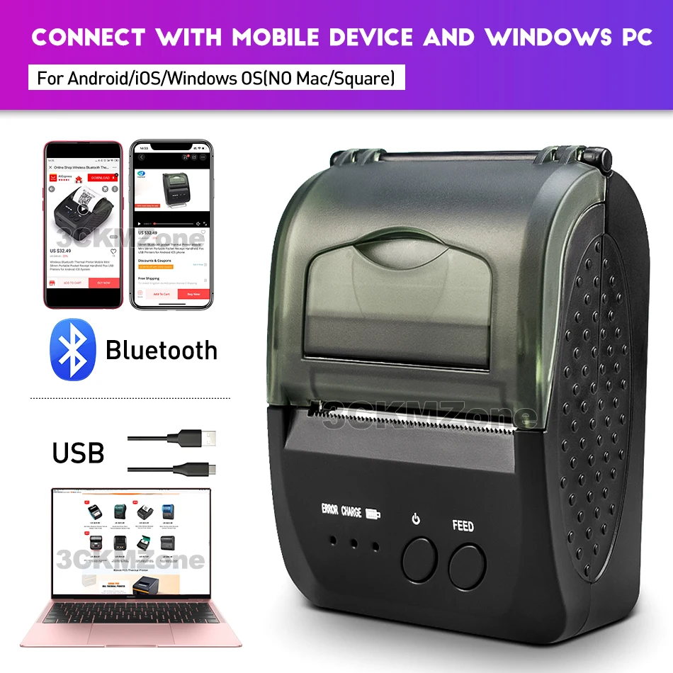 Карманный Термопринтер для мобильного телефона 58 мм Bluetooth портативный карманный