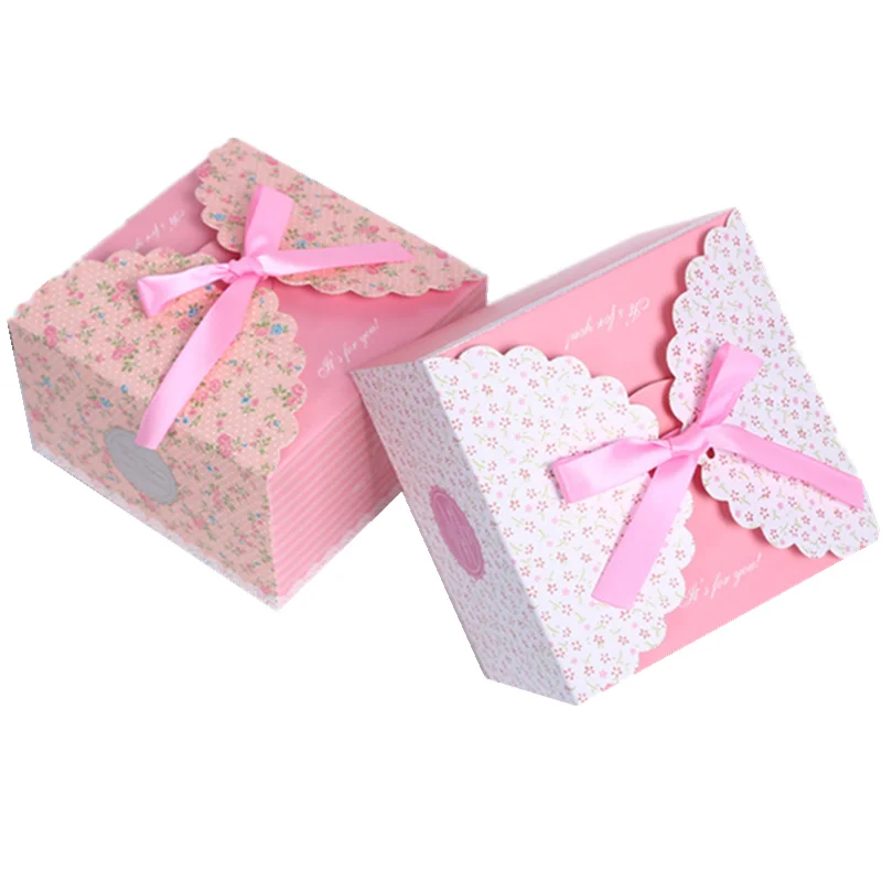 Packaging Floral Square Birthday Favor Case Easy Assembly Pink Presentation Gift Boxes