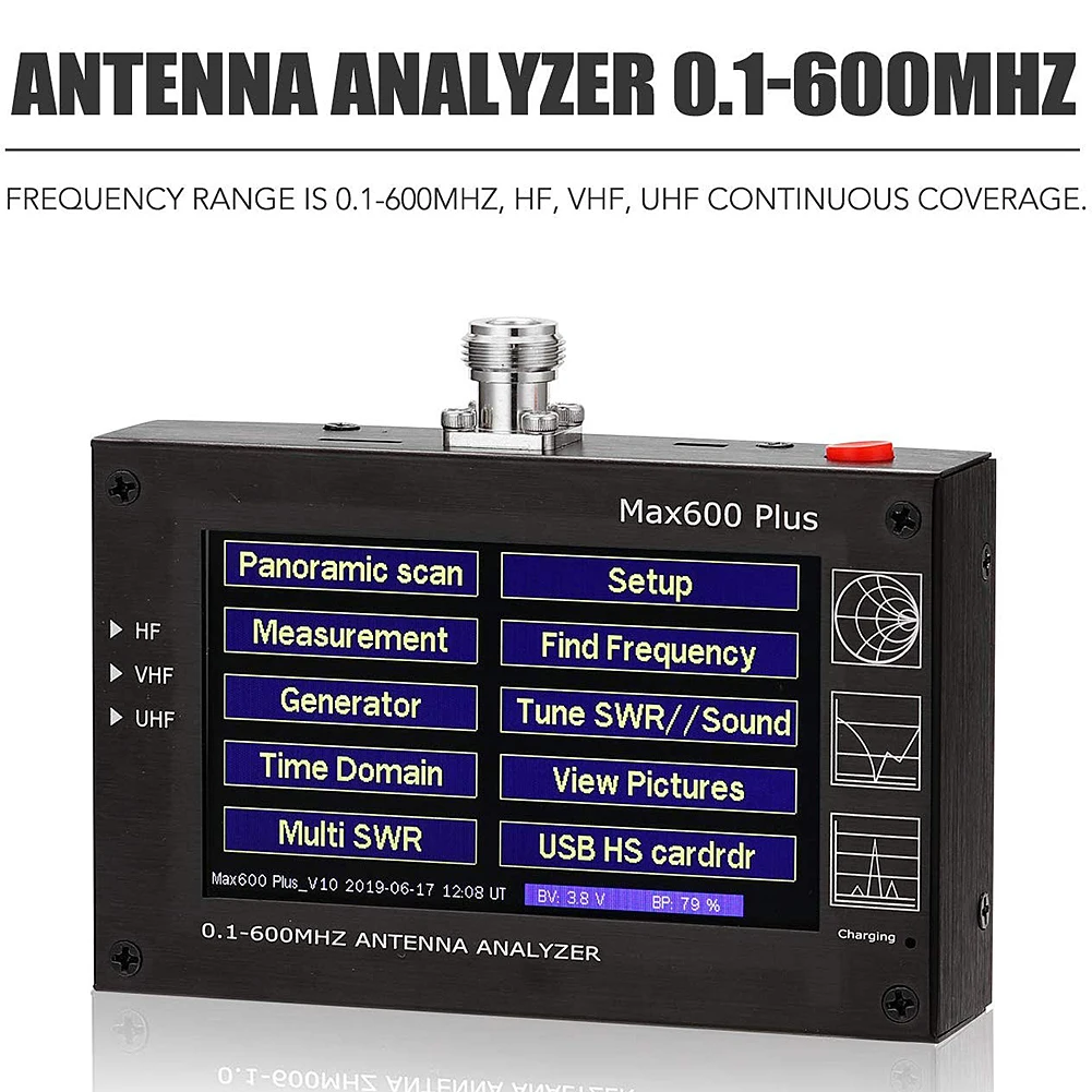 Max600 Plus HF / VHF UHF антенный анализатор 0 1 600 МГц com/4 3 &quottft lcd vs Mini сенсорный