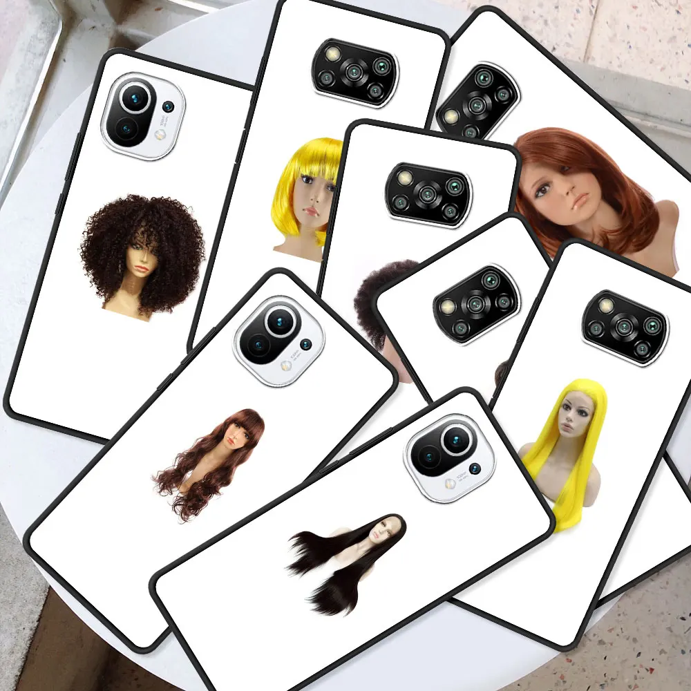 

Softshell for Redmi Note 10 9 8 Pro Hair Wig Black Guscio For REDMI K40 9 9s 8 8t TPU Bumper Coque Silicone Case