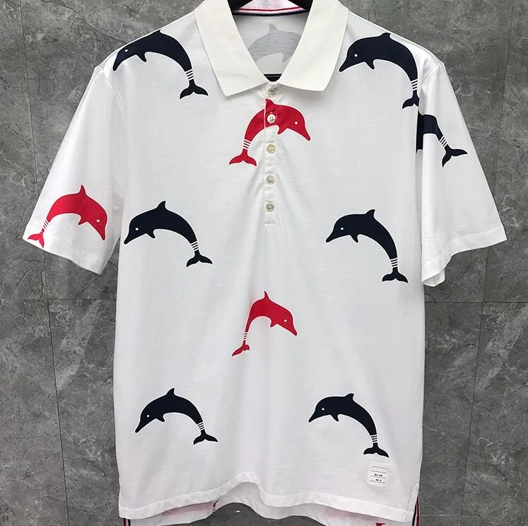 

2021 Fashion Brand Polo Shirts Men Casual Slim Cotton Polo shirt Summer Short Sleeve Dolphin Pattern White Polo Clothing