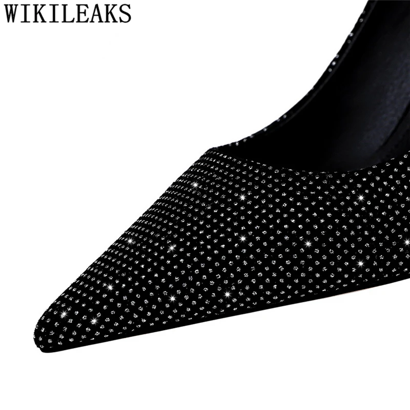 На каблуке шпильке Туфли лодочки на высоком Женская обувь модные 2021 Стразы