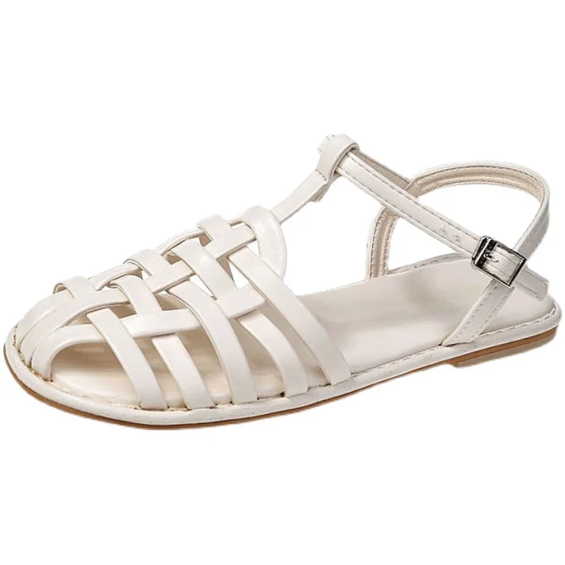 

Low Sandals Woman Leather Shoes Lady 2021 Square Toe Breathable Summer Heels Suit Female Beige Low-heeled Gladiator New Closed G