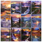 Алмазная 5D живопись laquo;сделай самraquo;, мозаика с закатом, озером, пейзажем, полная выкладка, квадратнаякруглая вышивка крестиком, наборы для домашнего декора, искусство картины на стену декордекор на стенунаклейки