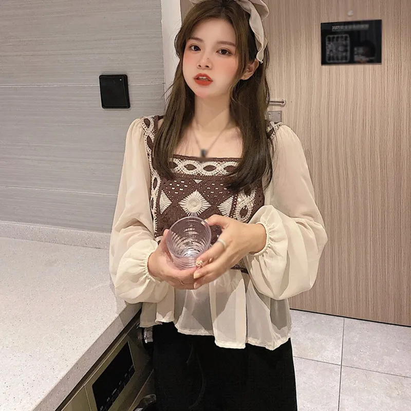 

Western Style Design Autumn Elegant Blouse Korean Fashion Long-sleeved Chiffon Shirt