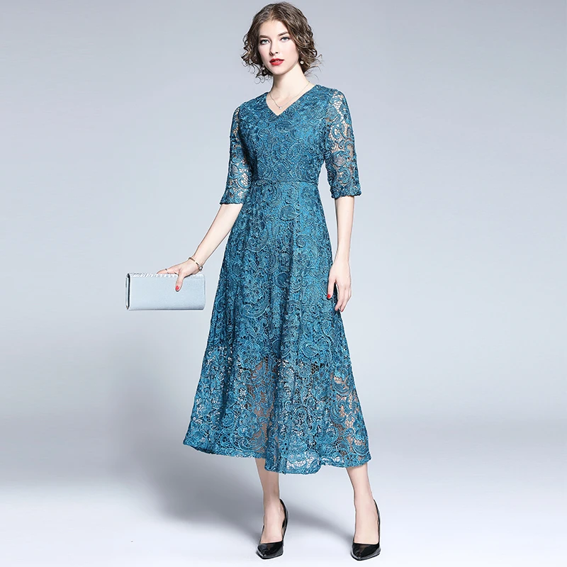 Noble Elegant Women Lace Boho Maxi Dress Ropa Mujer Verano 2021 Long Beach Party Dresses Evening Vestido Longo K6818 | Женская одежда