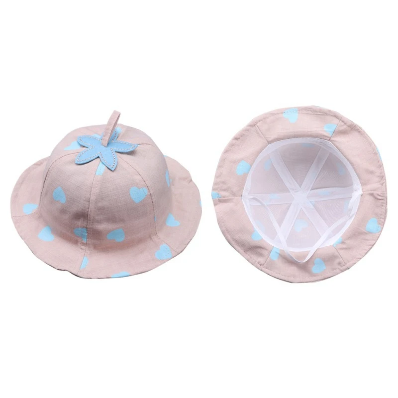 Heart Print Toddler Kids Beach Cap Summer Cute Princess Baby Hat With Flower Bucket 0-12M | Детская одежда и обувь