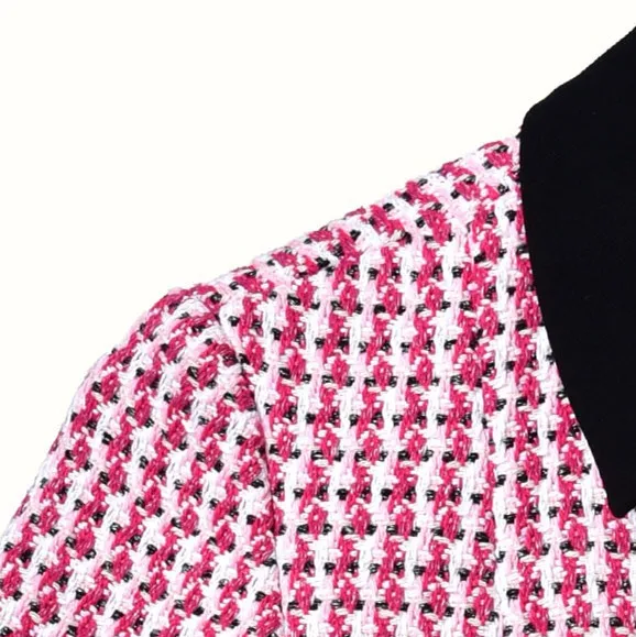 

Early Autumn Women Tweed Dress Plaid Single Breasted Short-sleeve Pockets Female Mini Dresses