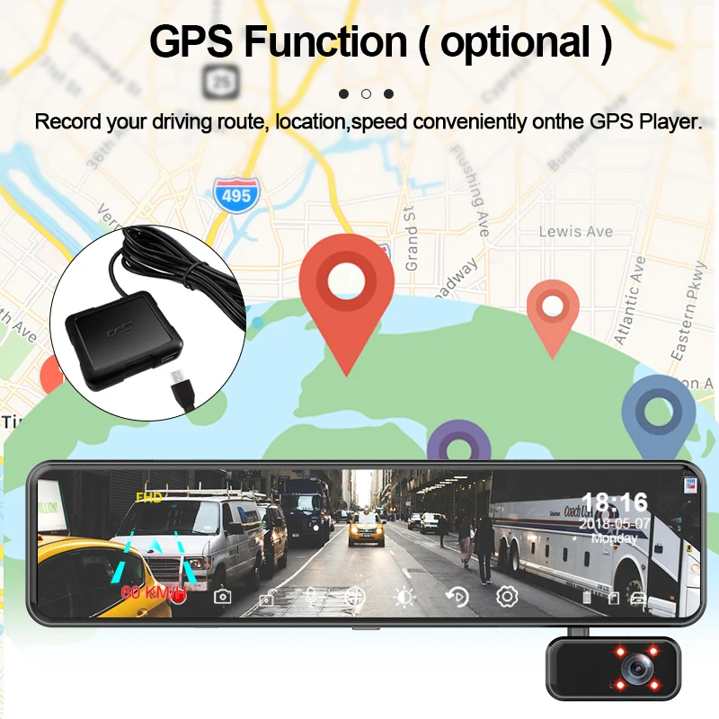 Автомобильный видеорегистратор Acceo 3 камеры 11 26 дюйма GPS с двойным объективом