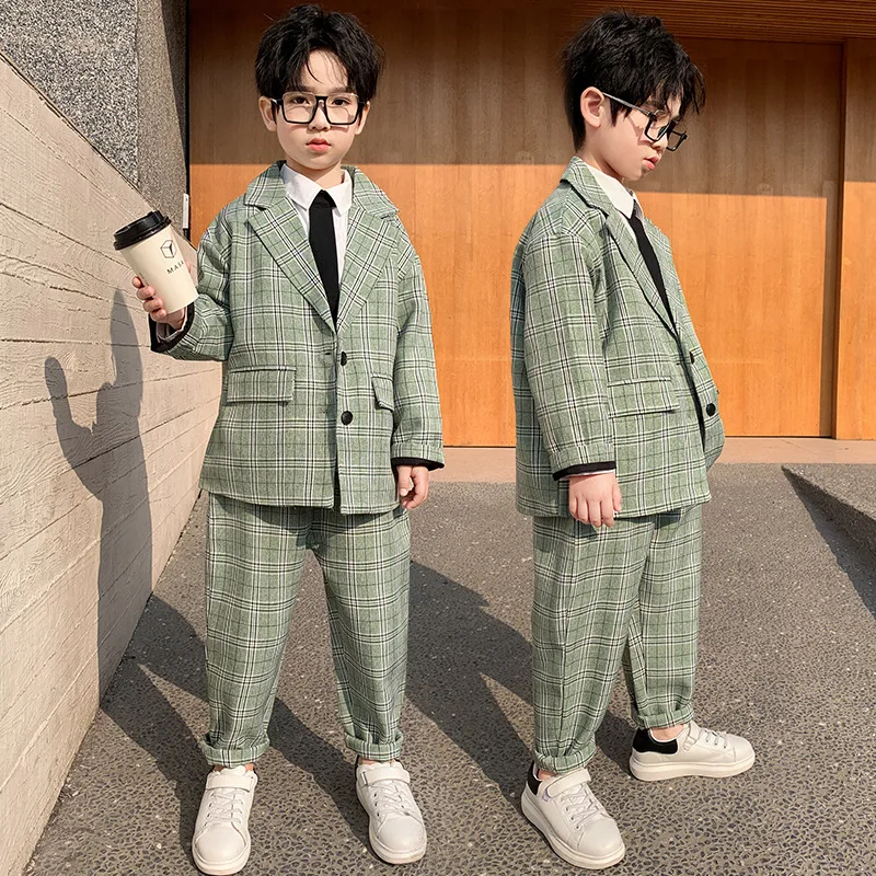 

Plaid Spring Summer Boys Clothing SuitsCoat + Pants 2pcs/Set Kids Jacket Teenager Sport LeisureTracksuit High Quality