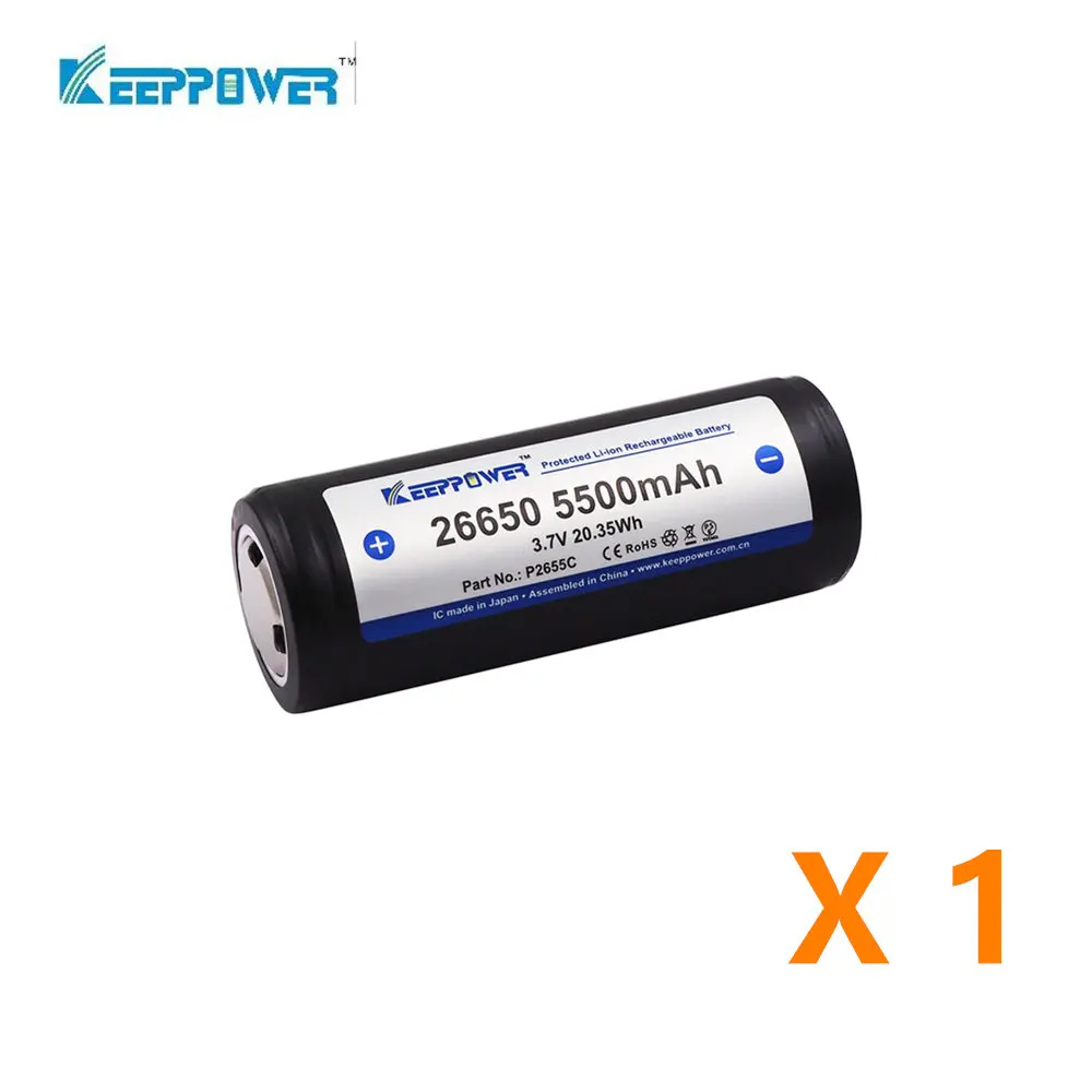 Keeppower 26650 5200 мАч или 5500 1 шт. литий ионный аккумулятор с защитой 3 7 В оригинальный