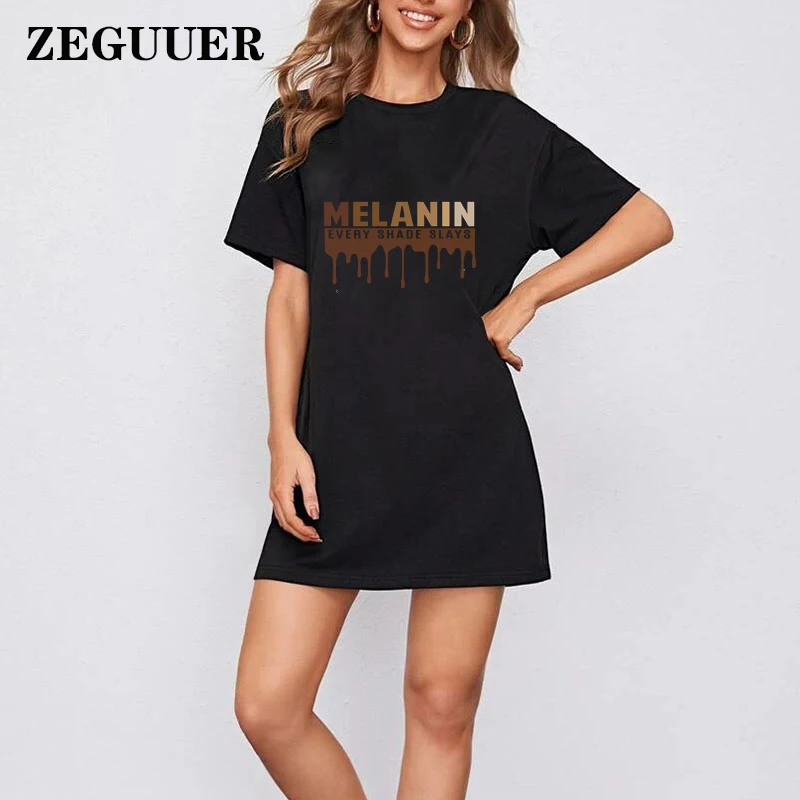 

Women Casual Loose melanin poppins black history short Dress Vintage O-neck Summer Short Sleeve Female T Shirt Mini Dress