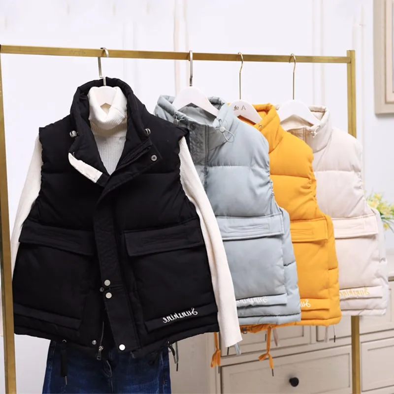 

Yzeqi 2020 Winter Warm Women Vest Casual Sleeveless Cotton Padded Jacket Female Cotton Coat Thicken Solid Waistcoat Snow Vest