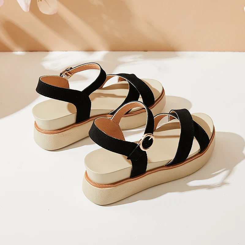 

Summer New Fairy Style Cross Suede Frosted Thick-Soled Women's Sandals Casual Outdoor Fairy Sandals