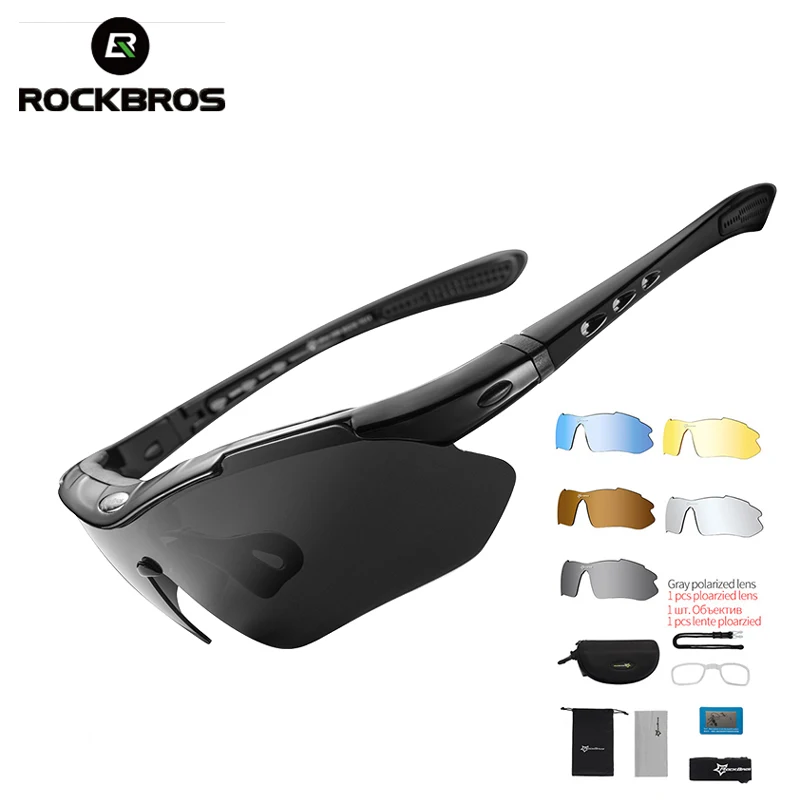 ROCKBROS поляризационные спортивные мужские солнцезащитные очки для шоссейного велоспорта, очки для горного велосипеда, защитные очки для езды на велосипеде, очки с 5 линзами