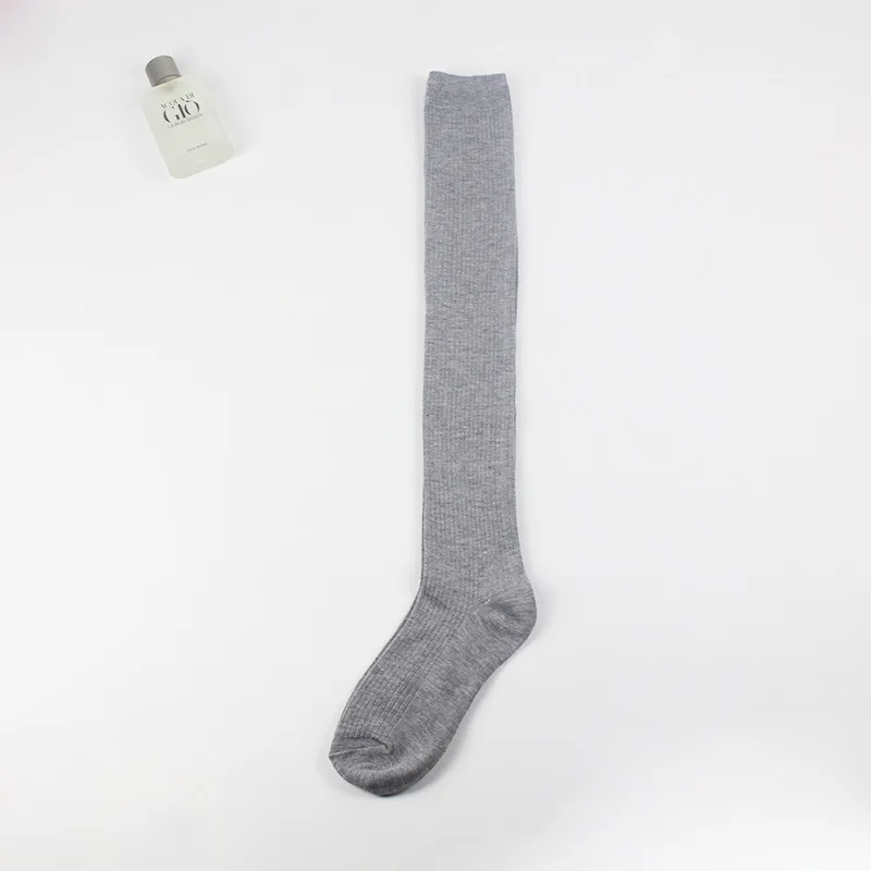 light gray Стиль колледж Отдел вертикальная полоса выше колена тонкая версия ворсовые носки сплошной цвет длинные Хлопковые женские носки - Цвет: light gray
