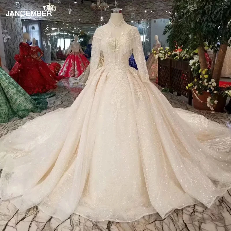 Мусульманское свадебное платье с кисточками LSS484 новинка цельное Новое высоким