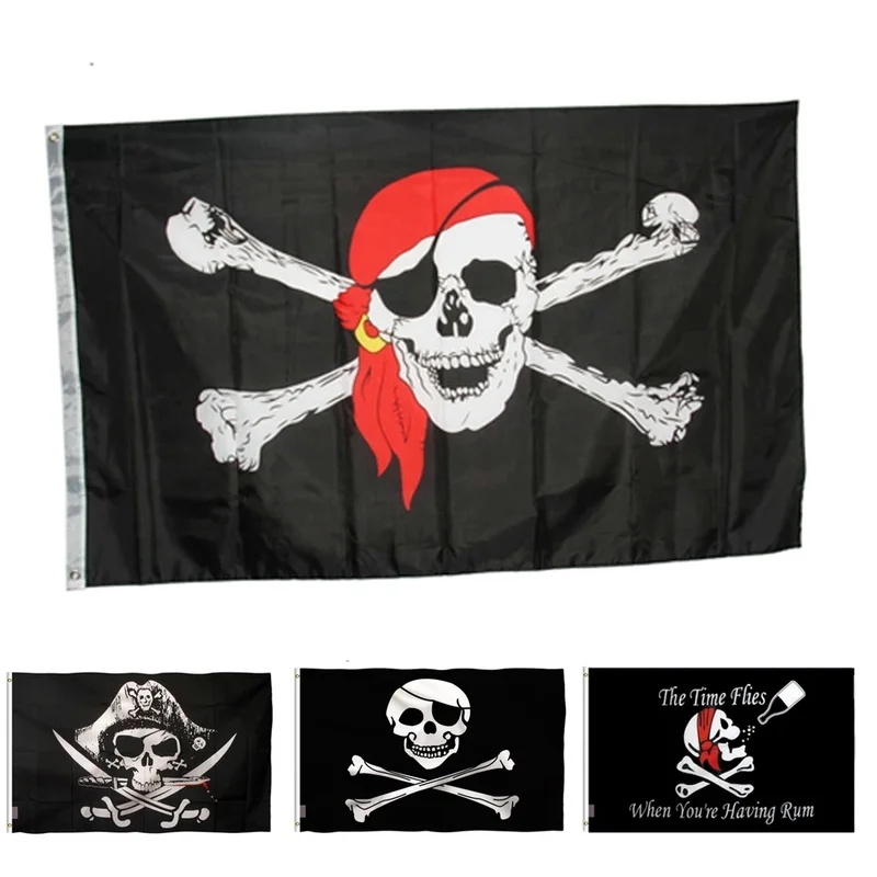 

Pirate Flag Cross Crossbones Jolly Roger Skull Pirate Flags Holloween Hanging Party Banner Decoration 90*150cm Flag on The Wall