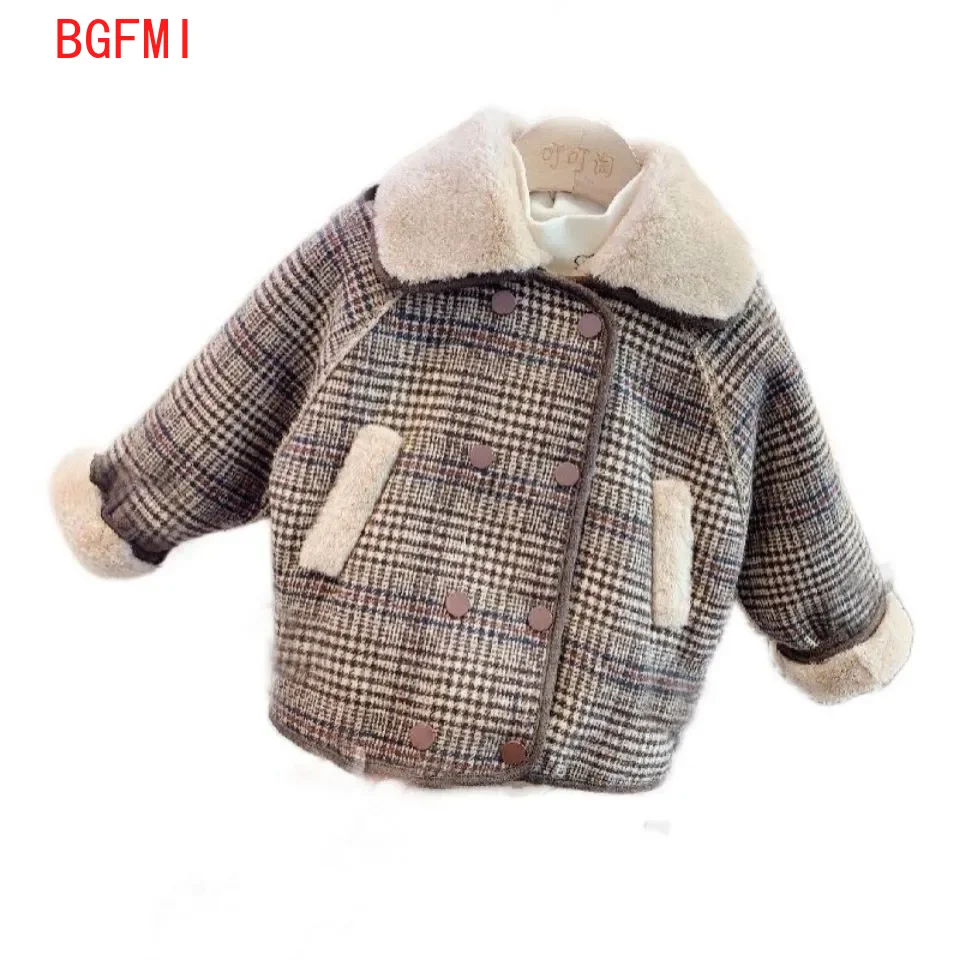

1-6 Y Boys Girls Winter Thick Warm British Double Breasted Wool Parkas Baby Kids Long Sleeve Soft Plaid Coat Jacket Outerwear