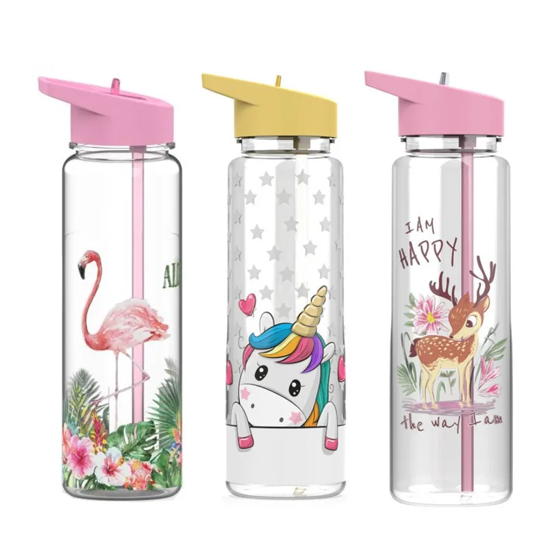 750ml/25oz 100% Тритан Спорт на открытом воздухе соломы бутылка для воды с фламинго и