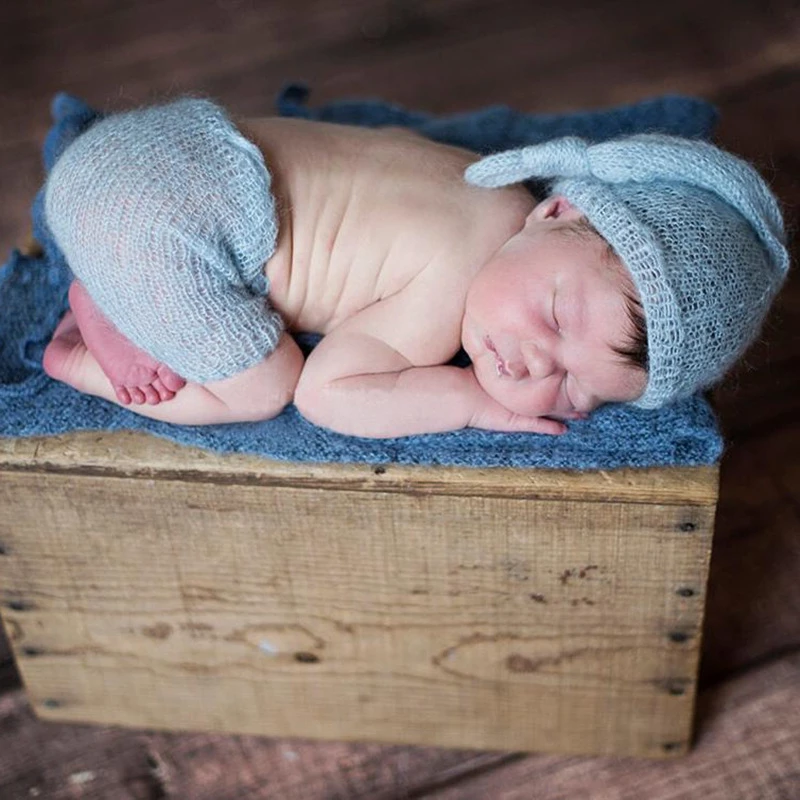 Mohair-ropa de ganchillo para beb&eacute;, accesorios de fotograf&iacute;a para reci&eacute;n nacido, conjunto de gorros para ni&ntilde;o, pelele, accesorios de estudio fotogr&aacute;fico DIY para interiores-4