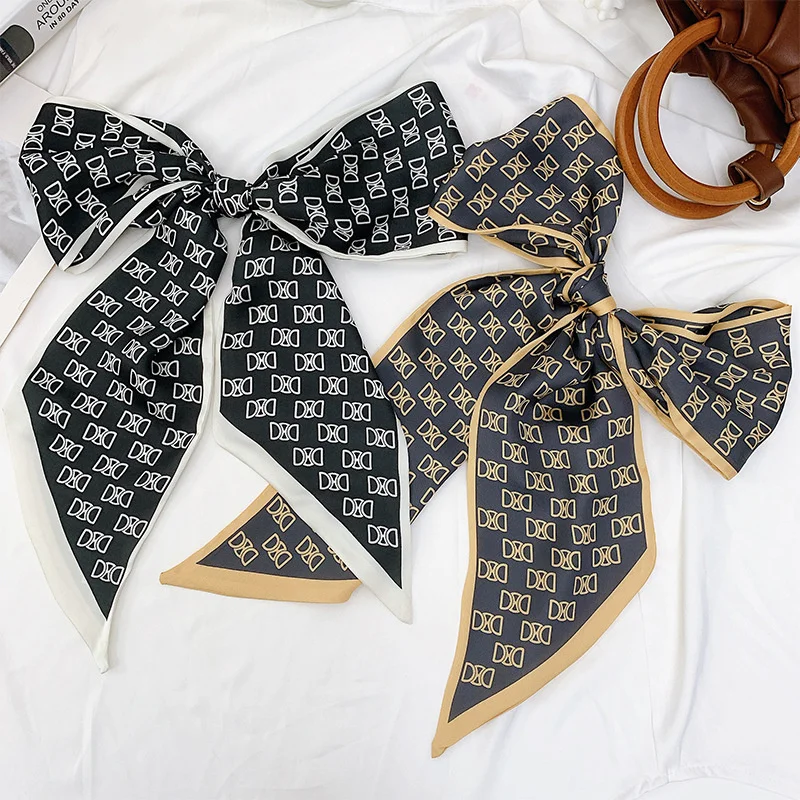 Длинный маленький женский шелковый шарф из саржевой ткани в южнокорейском стиле