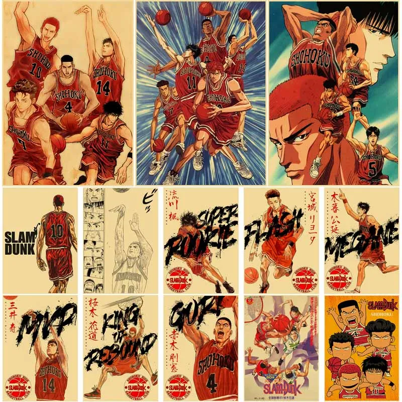 

Vintage Classic Anime Slam Dunk Posters Aesthetic HD Print Kraft Paper Poster Home Art Decor Room Bar Painting Gift Stickers