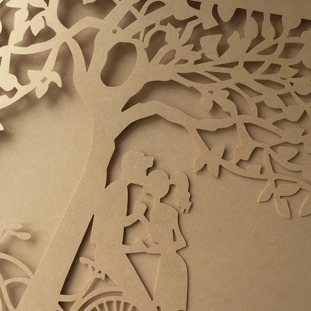 

40pcs/lot Chic Pearl Paper Wedding Invitations Bike Couple Tree Pattern Invitations Card Wedding & Engagement Supplies