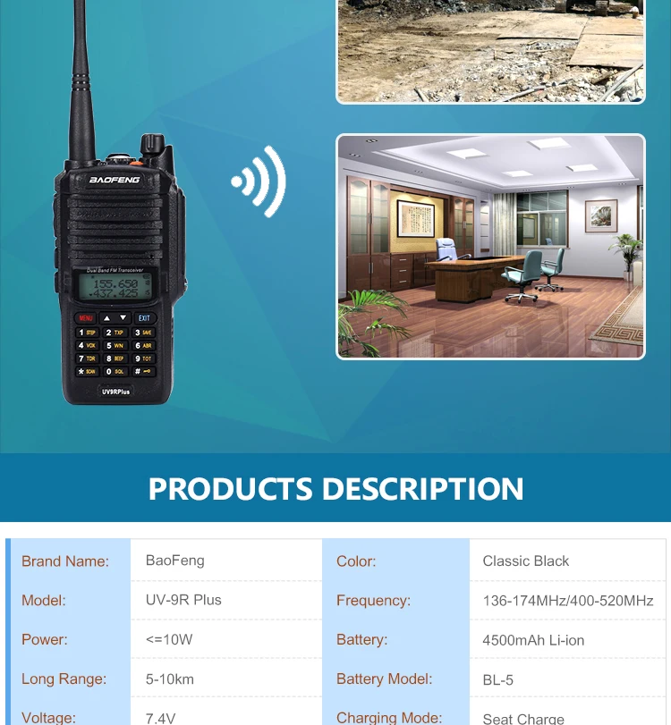 Обновление uv9r Baofeng UV-9R plus 50 км портативная рация 10 Вт 4800 мАч двухстороннее радио vhf uhf ham Радио большой диапазон CB радиостанция
