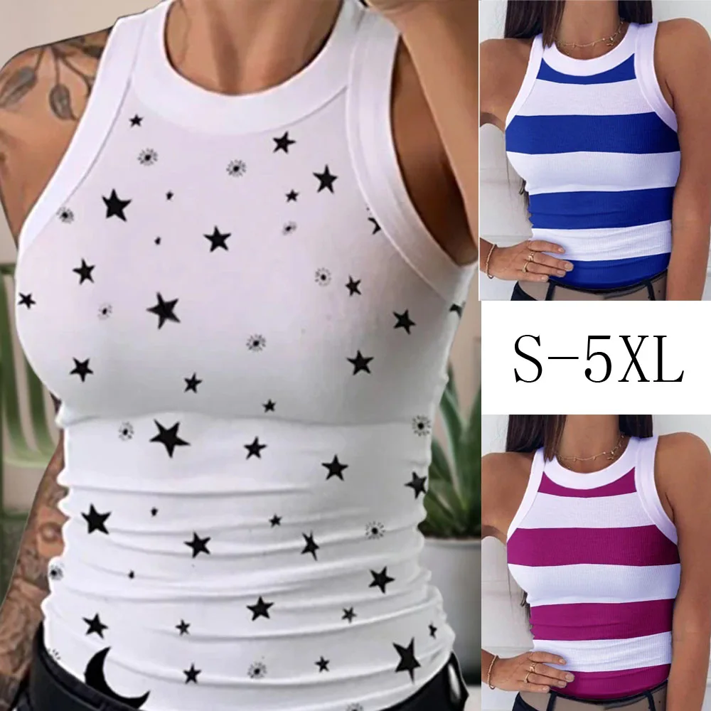 Женская майка в полоску с принтом виде звезд большого размера лето S-5XL 2020 20 цветов