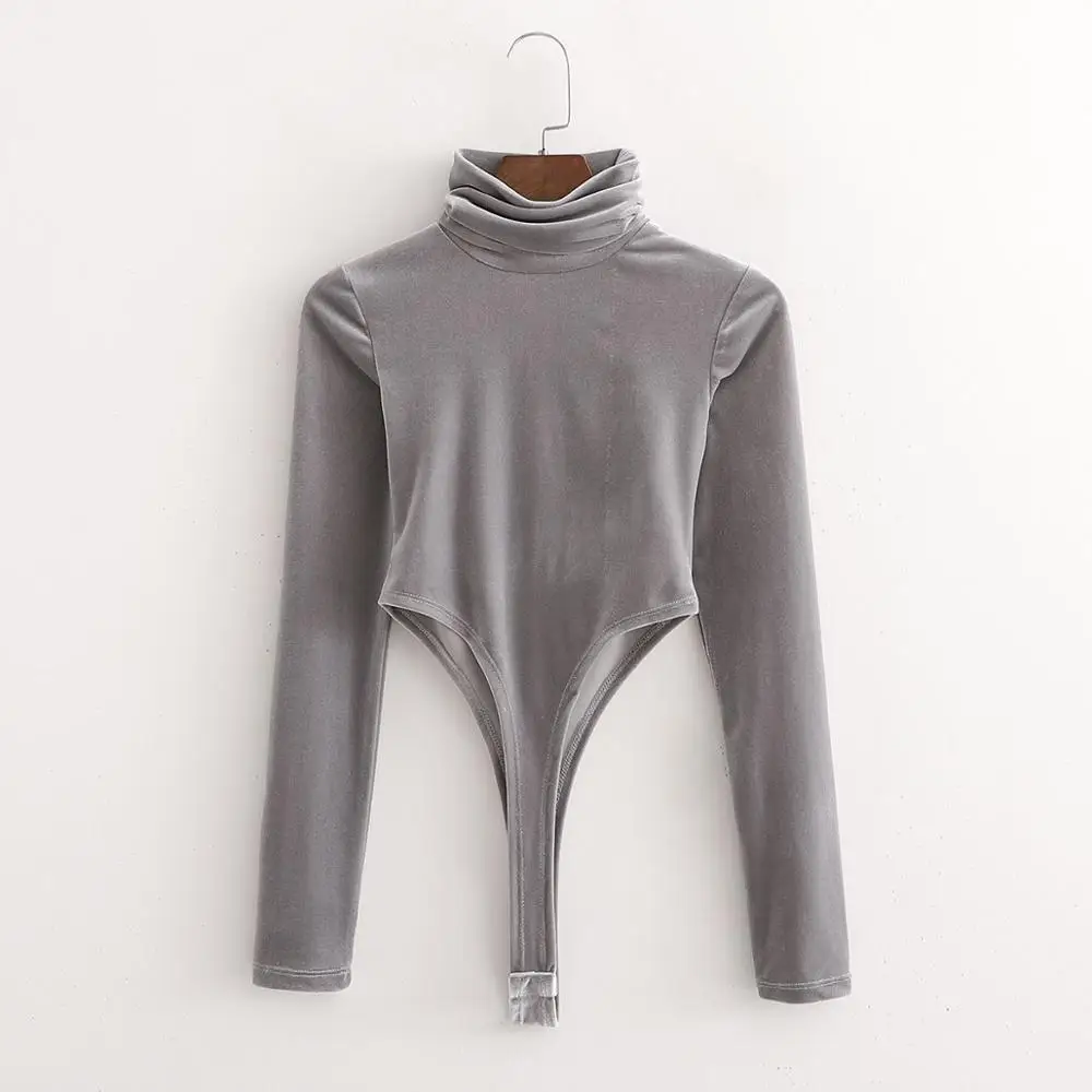 

2020 New Women Bodysuit pleuche Long Sleeves High-neck High-waist Fashion Chic Lady INS style Sexy bodysuit