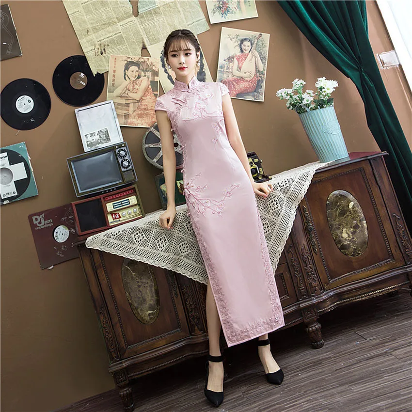 Традиционное китайское свадебное платье для женщин с цветочной вышивкой