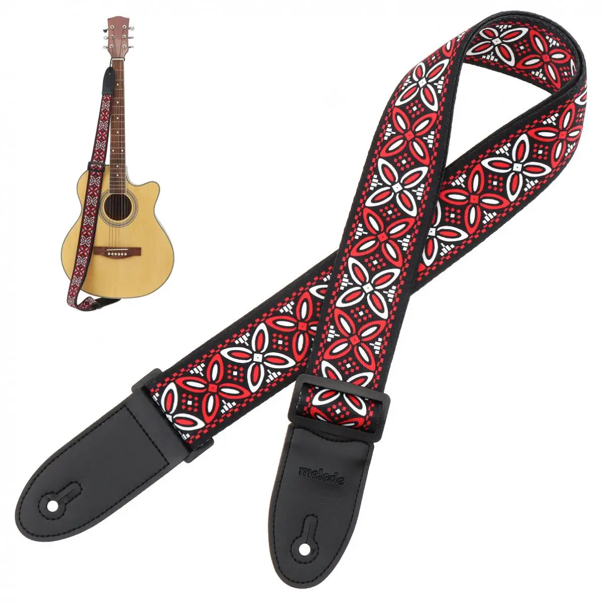

Adjustable Printing Flower Guitar Strap with National Style for Acoustic Electric Bass Guitar