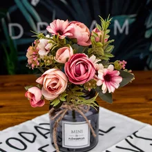autumn fake tea rose silk flower fall Gerbera Daisy artificial plastic flower for wedding home accessories decoration room decor