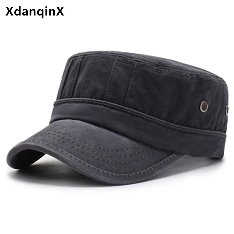 

XdanqinX Men's flat cap army military hats washed cotton tongue caps mesh breathable cap adjustable brands dad hat snapback cap