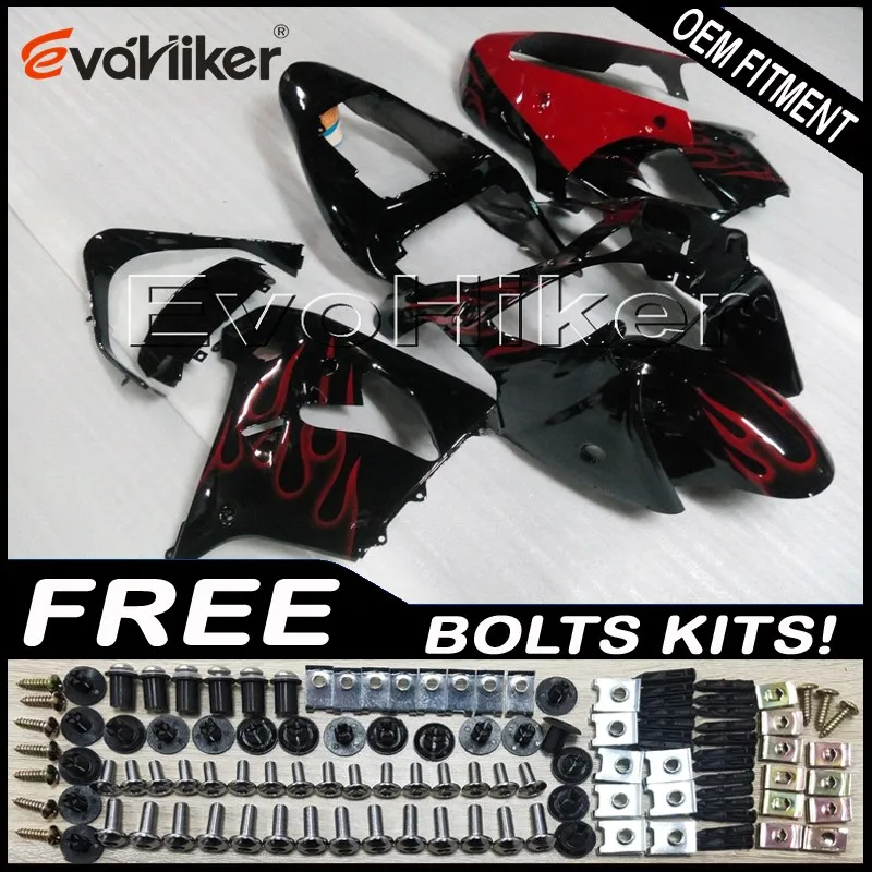 

Custom fairing motorcycle bodywork kit for ZX-9R 2002-2003 ABS motor panels red flames+gifts