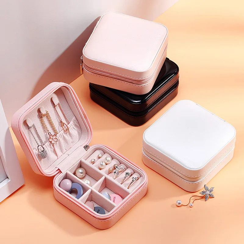 Jewelry Box Multifunctional Leather Small Square Women Jewelry Display MakeupTravel Storage Organize Earrings Box