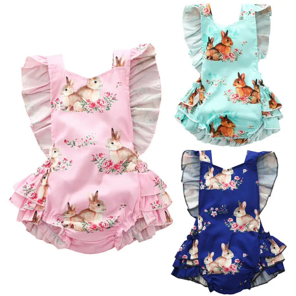 Пасхальное боди с оборками для новорожденных девочек комбинезон принтом кролика