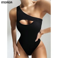 ingaga cut out swimwear women one piece swimsuit 2021 new one shoulder bodysuits summer beach high cut bathing suit women